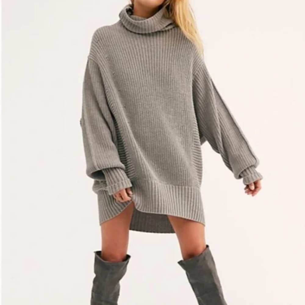 Free People Cocoa Oversized Turtleneck Sweater Tunic Dress Size Large
